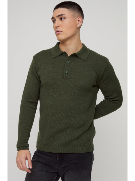 Регулярний кнопка з довгими рукавами в'язання поло