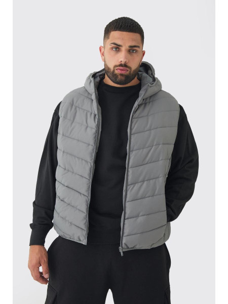 Плюс стьобана блискавка з капюшоном темно-сірого кольору