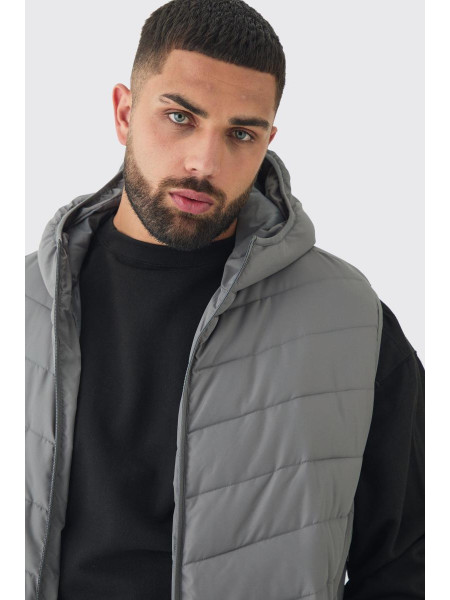 Плюс стьобана блискавка з капюшоном темно-сірого кольору